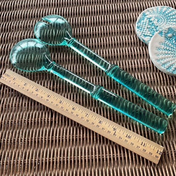 MCM Teal Lucite Salad Serving Set - Picture 4 of 4